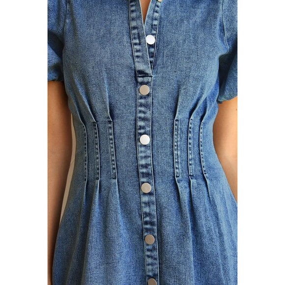 Denim Dress Women Puff Sleeve Slim Fit Casual Summer Blue Size Medium - Picture 4 of 6